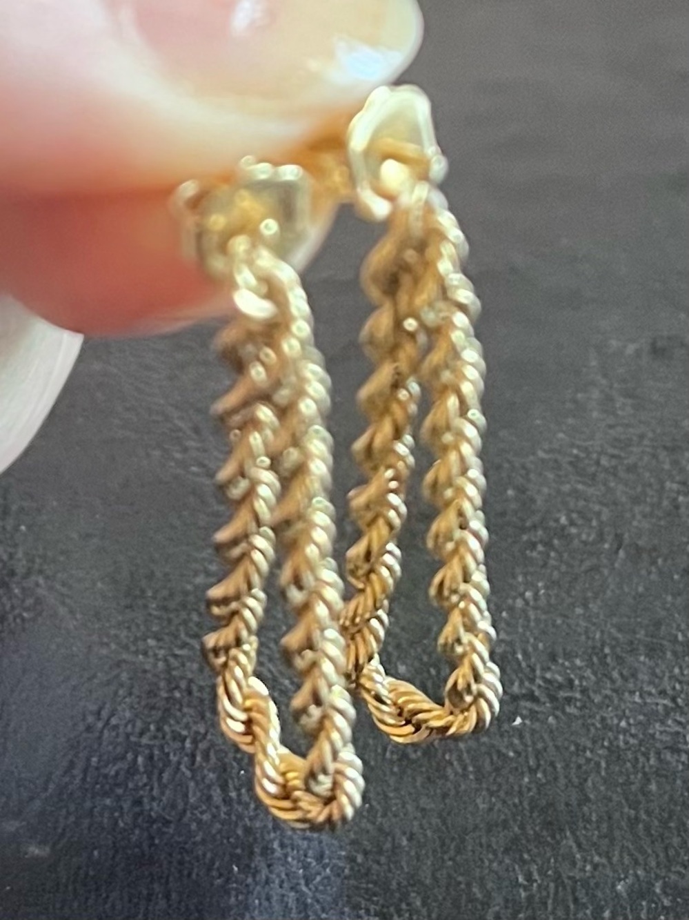 Solid 14k Gold Rope Chain Dangle Earrings 3.12g